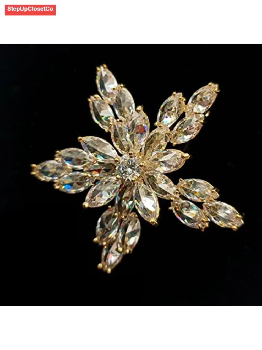 Gold-tone Star Brooch with Cubic Zirconia, Five-Point Star Pin